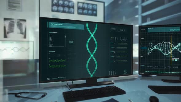 DNA Analysis In Medical Software With Modern Interface At Laboratory Room alt