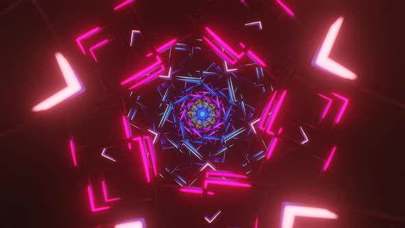 Abstract Seamless Looped Neon Animation of Infinite Square Tunnel