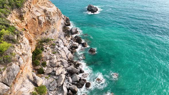 Awesome sea rocky texture aerial view 4 K Turkey Alanya