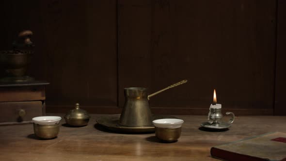 Steaming turkish coffee on a table