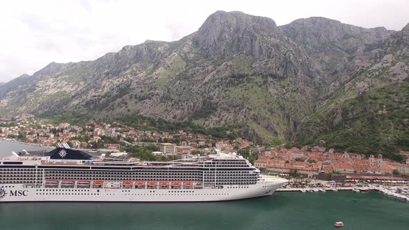 View From the Sea to the Embankment of the Old Town of Kotor in Montenegro