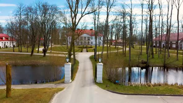 Amazing Aerial View Bistrampolis Palace and Parkin Lithuania, Panevezys District.