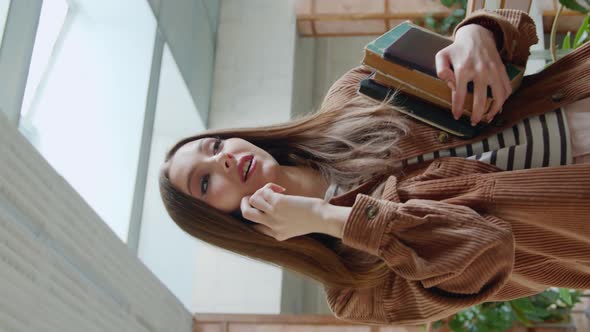 Woman Undergraduate Is Talking Mobile Phone