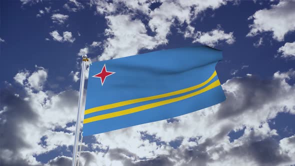 Aruba Flag With Sky 4k