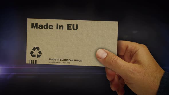 Made in EU box pack in hand abstract concept rendering