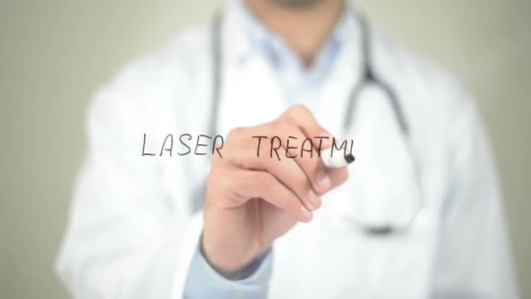 Laser Treatment, Doctor Writing on Transparent Screen