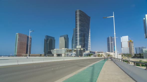 Modern Buildings in Abu Dhabi Skyline Timelapse Hyperlapse with Waterfront