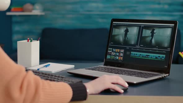 Content Creator Editing Video Montage on Film Production Software