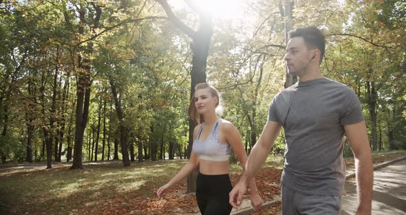 Girl and guy morning jogging sport