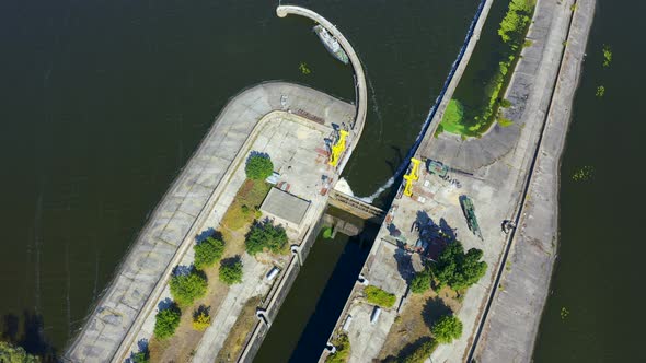 Dam Lock of Kiev Hydroelectric Station. Power Plant on the Dnieper River in Vyshgorod, Ukraine