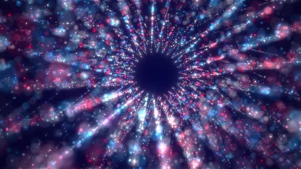 Abstract Animated Particle Tunnel, Digital Data Tunnel Motion Background, Glittering Glowing Particl