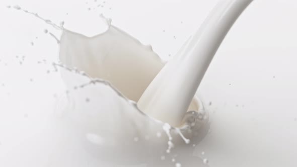 Super Slow Motion Shot of Pouring and Splashing Fresh Cream at 1000 Fps
