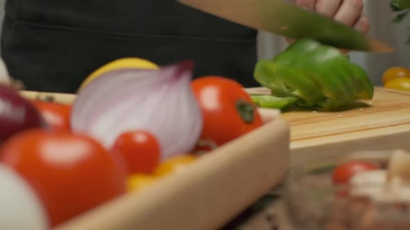 Professional Chef Cuts Green Bell Pepper