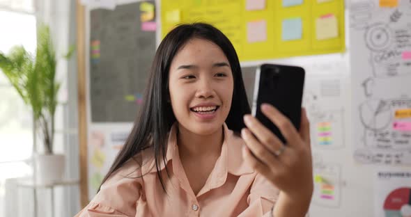 Woman video call in office