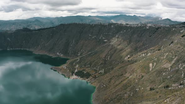 Views Of The Quilotoa Volcano In Ecuador - aerial pullback