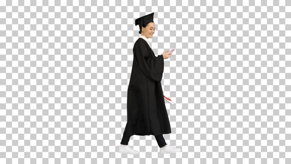 Smiling female graduate in mortarboard, Alpha Channel