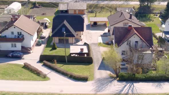 Traditional Villa Houses Along Street in Village, Slovenia, Top, Aerial