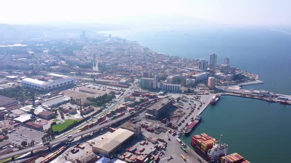 Aerial View of Port and Gulf of Izmir Turkey