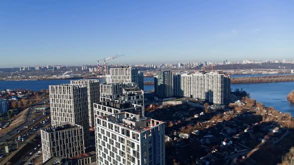 Construction of a Skyscraper in a Big City Aerial View