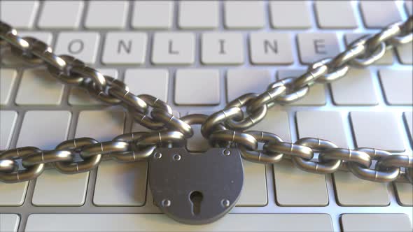 Padlock and Chains on the Keyboard with ONLINE Text