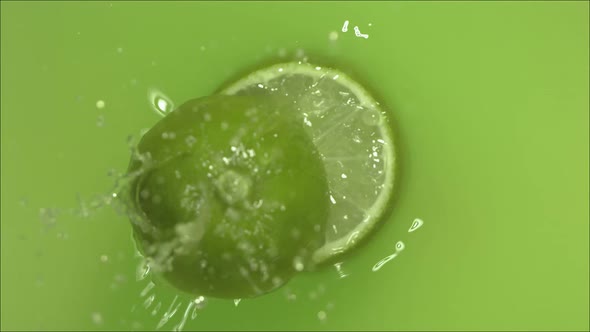 Lime Falling on Juice and Divided in Half