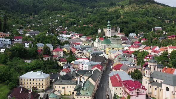 Aerial view of the town of Banska Stiavnica in Slovakia