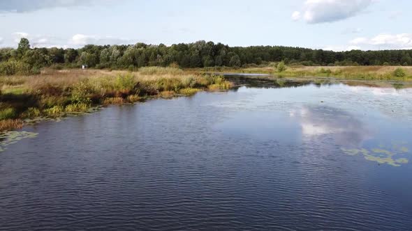 flight on water over a river