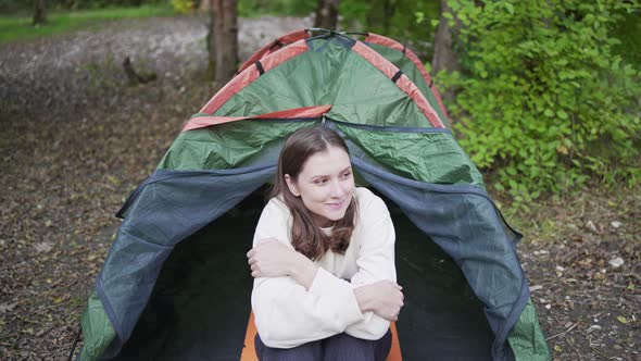 Young Tourist Inside the Tent