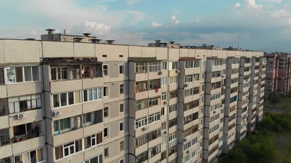 Residential USSR Multistory Building at a Sleeping Area of City, Aerial View