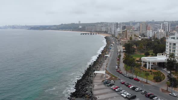 Avenue Peru, Pacific coast (Vina del Mar, Chile) aerial view, drone footage