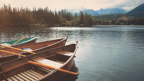 Anchored Boat on Mountain Summer Lake Close Up