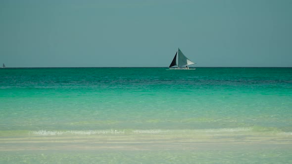 Sailing Yacht in Blue Sea. Boracay Island Philippines