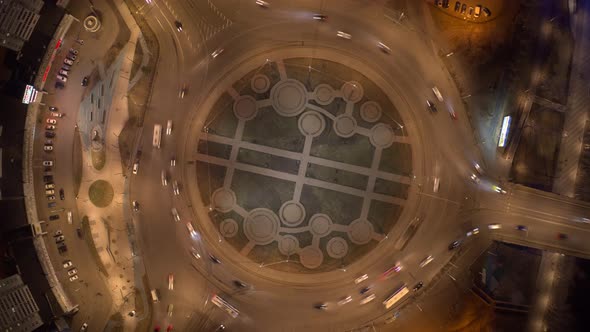 Krasnoyarsk Russia23 Apr 2021 Aerial Night Hyperlapse of Roundabout in the City Center