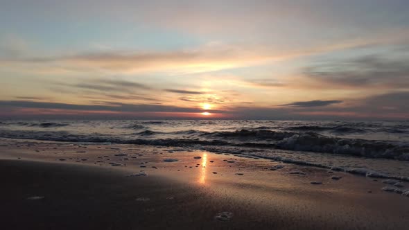 Beautiful Sunrise Over Batlic Sea With Majestic Sky Light Being Reflected. 4k Timelapse Video