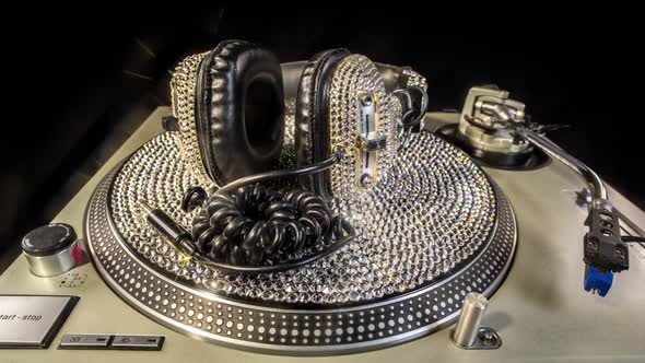 Diamond Crystals Headphones Turntables Dj Music Party Club