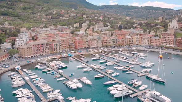 Aerial Shot Santa Margherita Ligure Is a Resort Town on the Ligurian Coast in Italy