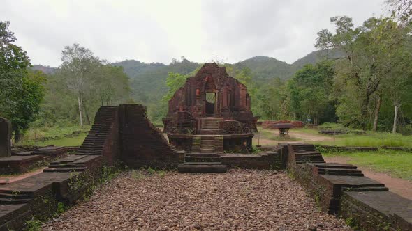 Aerial View of Ruins in the My Son Sanctuary Remains of an Ancient Cham Civilization in Vietnam