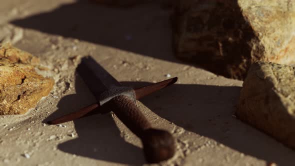 Retro Sword on Sand Beach