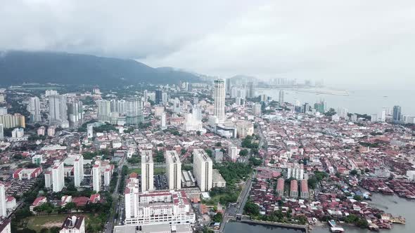 Aerial view KOMTAR building with Penang Georgetown city.