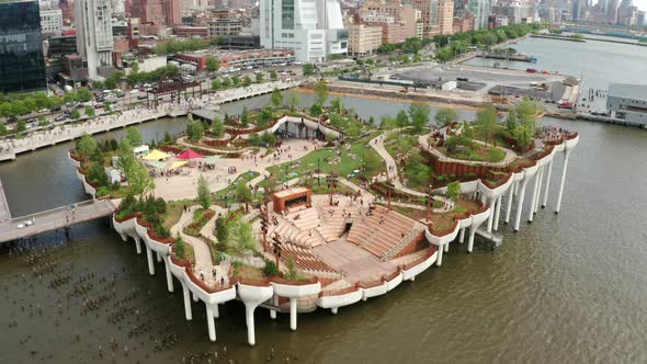 Aerial Drone Shot of New Little Island Park on Hudson River in New York City, NY