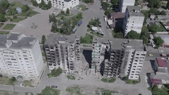 Aerial View of the Building Destroyed By the War in Borodyanka Ukraine