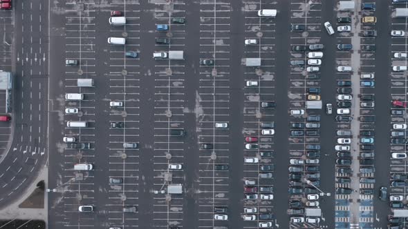 AERIAL: Fast Flight Over Half Empty Parking Lot During Quarantine 