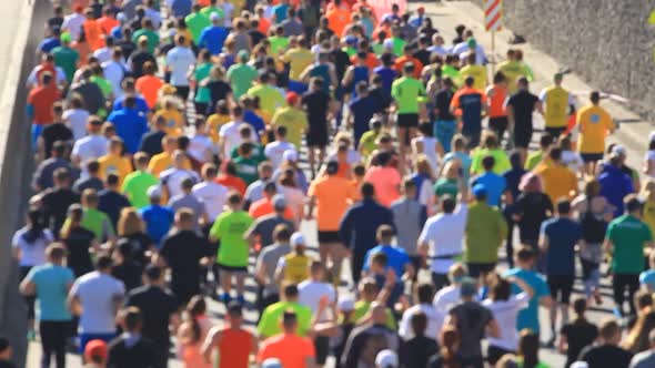 City Marathon Of People Runners In Blurred