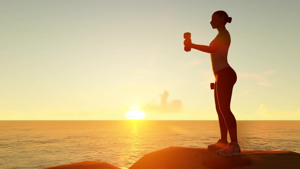 Fitness Woman And Sunset Landscape  alt