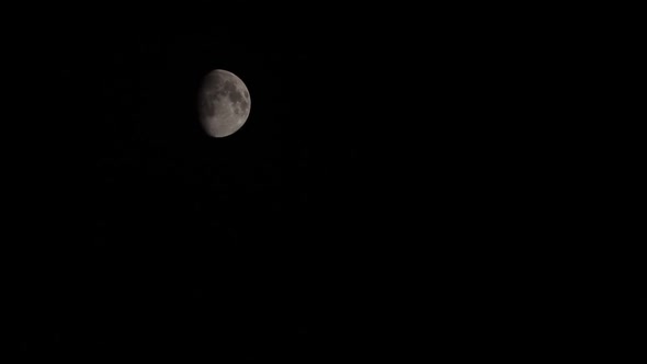 Timelapse View Of Waxing Gibbous Phase Of Moon Passing Against Black Night Sky