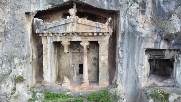 Historical Fethiye King Tombs of the 4th century BC, carved into the rock tomb. Lycian Amintas King