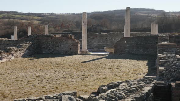 GAMZIGRAD, SERBIA - DECEMBER 25, 2017 Ancient temple hall columns of Felix Romuliana  built by Roman