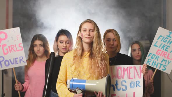 Feminism Concept. Portrait of Female Holding Poster on Which Girl Power Is Written.