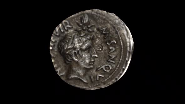 Augustus Silver Coin From Ancient Rome in Alpha Channel