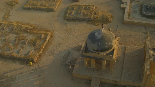 Aerial shot of Monuments of Makli Graveyard , Thatta , Interior Sindh , Pakistan